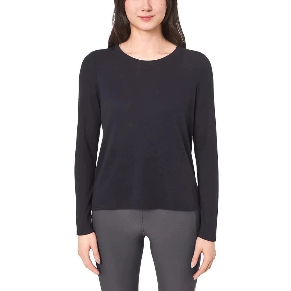 Mondetta Womens Ribbed Long Sleeve Top Black Size Medium Pleated Back